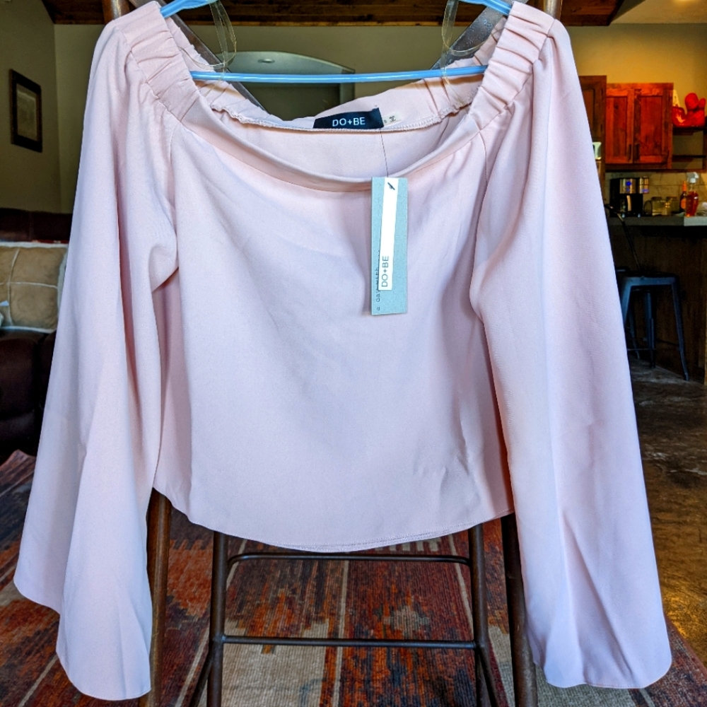 Blush Off the Shoulder Long Sleeve Crop Top